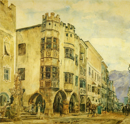 Rudolf von Alt "Vipiteno:the new city" - detail