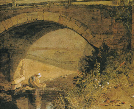 De Wint "Bridge over a tributary of the river Witham" - detail