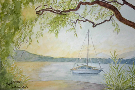 Lake of Viverone-Watercolor painting