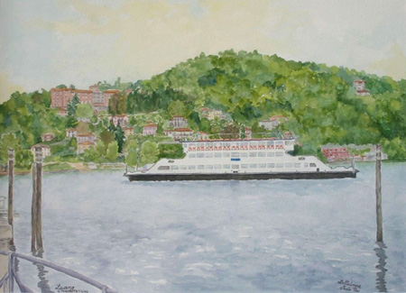 Ticino ferry-boat-watercolor painting