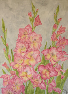 Blooming gladioluses-Watercolor painting
